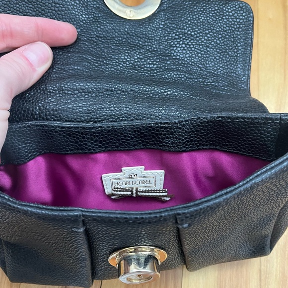 Henri Bendel Black Clutch Pebbled Leather Fold-Over - Picture 2 of 3